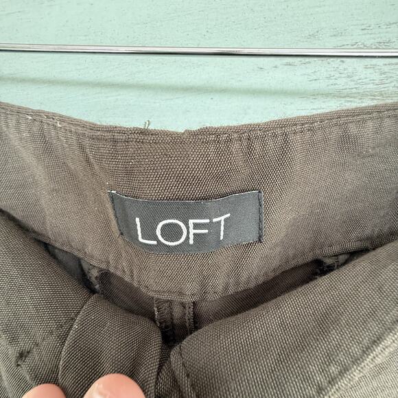 Loft Pants Women's High Waist Wide Leg Olive Green Button Front Size 12 Career - Picture 5 of 9